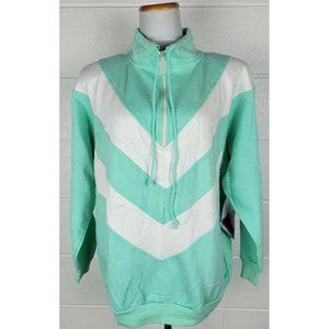 Vintage NWT 80s Justin Allen Xtra Aqua Blue Chevron 1/4‎ Zip Sweatshirt 38 / 18